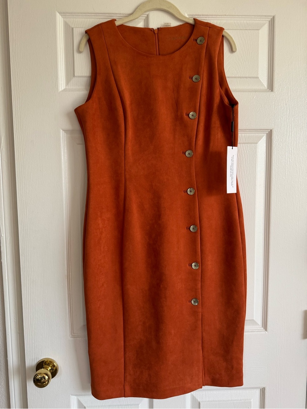 Calvin Klein Suede Midi Dress in Rust